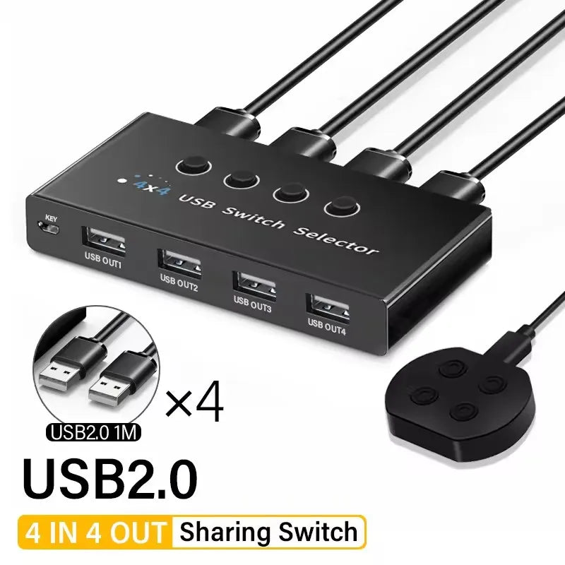 4 In 4 Out KVM USB3.0 Switch Shared Controller Hub Adapter USB2.0 Printer Splitter Switcher for PC Laptop Keyboard Mouse Monitor