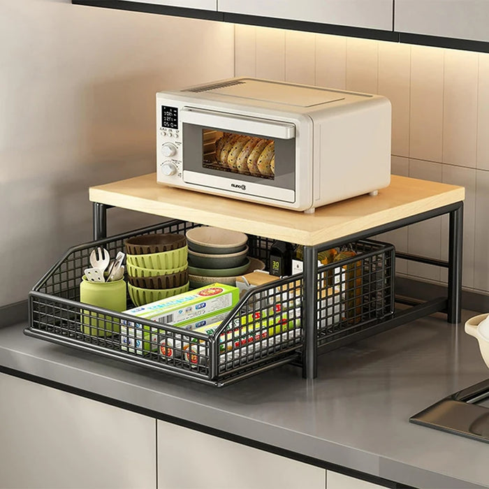 2026 Kitchen Countertop Organiser Rack — Pull-Out Shelf for Microwave, Coffee Machine & Printer