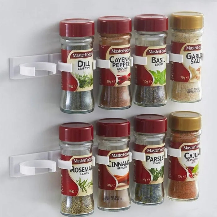 2-Pack Grey Wall-Mounted Adhesive Spice Rack – Five-Hole Jar & Bottle Holder