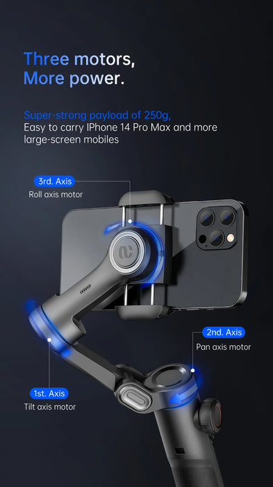 3-Axis Handheld Gimbal Stabiliser SmartXE — AI Face Tracking for iPhone & Android