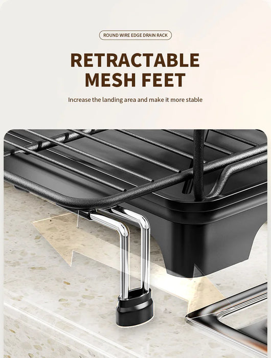 Extendable Over‑Sink Dish Drying Rack – Carbon Steel, Large Capacity
