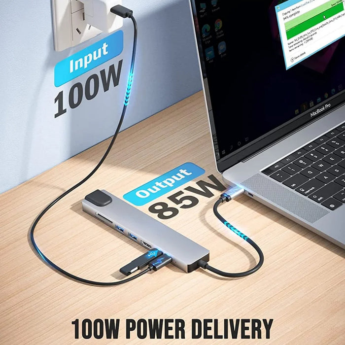 8‑in‑1 USB‑C Hub with 4K HDMI, PD 87W, USB 3.0, SD/TF Card Reader & RJ45