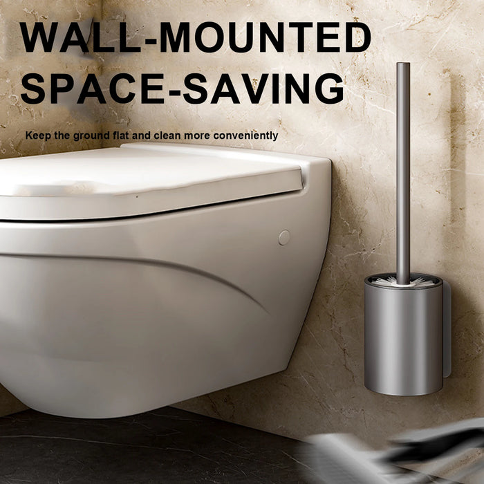 Long‑Handle Aluminium Toilet Brush with Wall‑Mounted Holder — White, Grey or Black