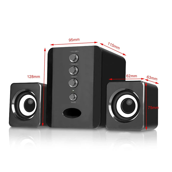 2.1 USB-Powered PC Speaker Set with Subwoofer — Compact Stereo for Laptop, Phone & TV
