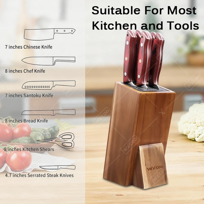 Acacia Wood Universal Knife Block with Removable Bristle Insert