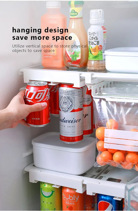 Fridge Hanging Drawer Can Dispenser – Plastic Beverage Rack, Holds 8 Cans (17x28cm)
