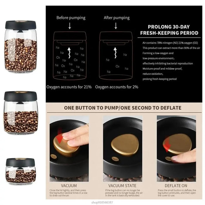 Vacuum-Sealed Glass Storage Jar for Coffee & Tea — Multiple Sizes