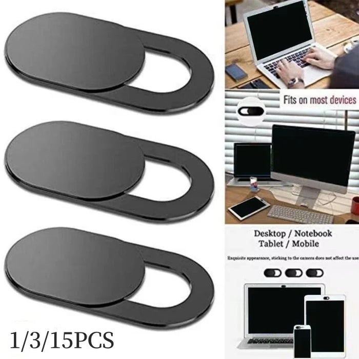 Webcam Privacy Cover — Slim Slide Shutter, 1/3/15 Pack (Black or White)