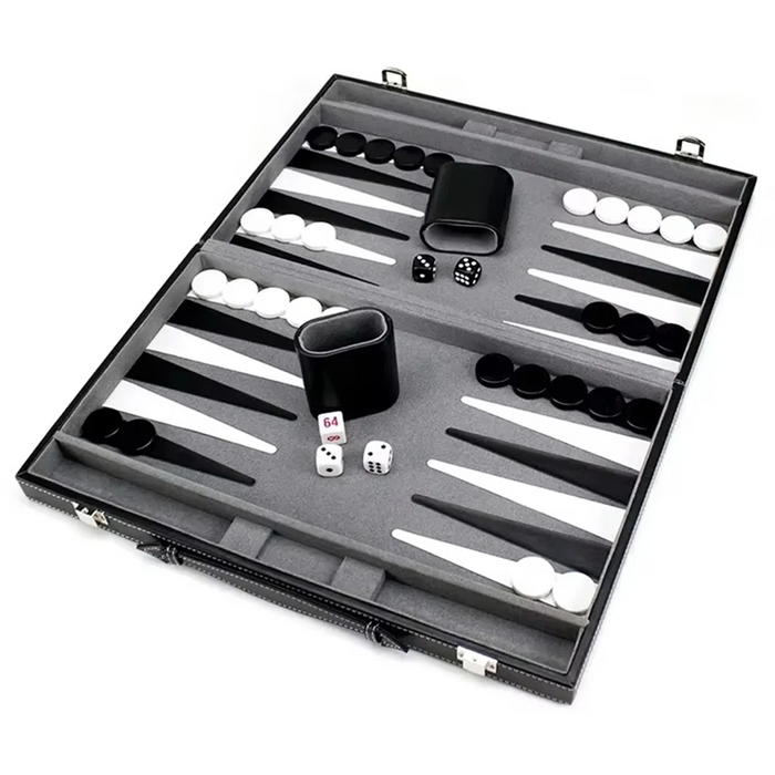 Classic Backgammon & Chess Set in Folding PU Leather Case – Portable Travel Game