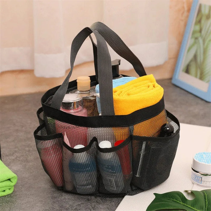 Quick-Dry Mesh Shower Caddy Tote – Beach & Travel Wash Bag (8 Pockets)
