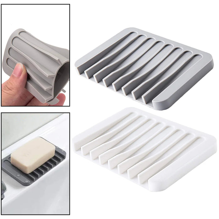 Silicone Self-Draining Soap Dish — Anti-Slip Soap Holder (11.5×8×1cm)