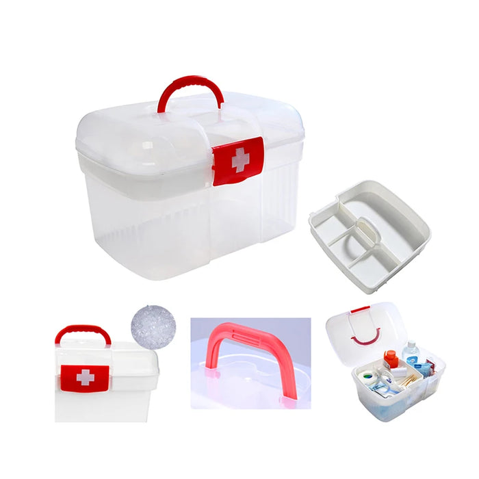 2-Tier Plastic Medicine Box with Handle — Large Capacity First‑Aid Organiser