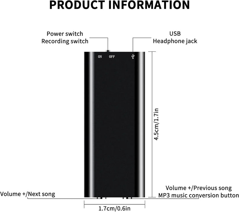 Ultra-slim Mini Voice Recorder — 4/8/16/32GB, WAV/MP3 & USB