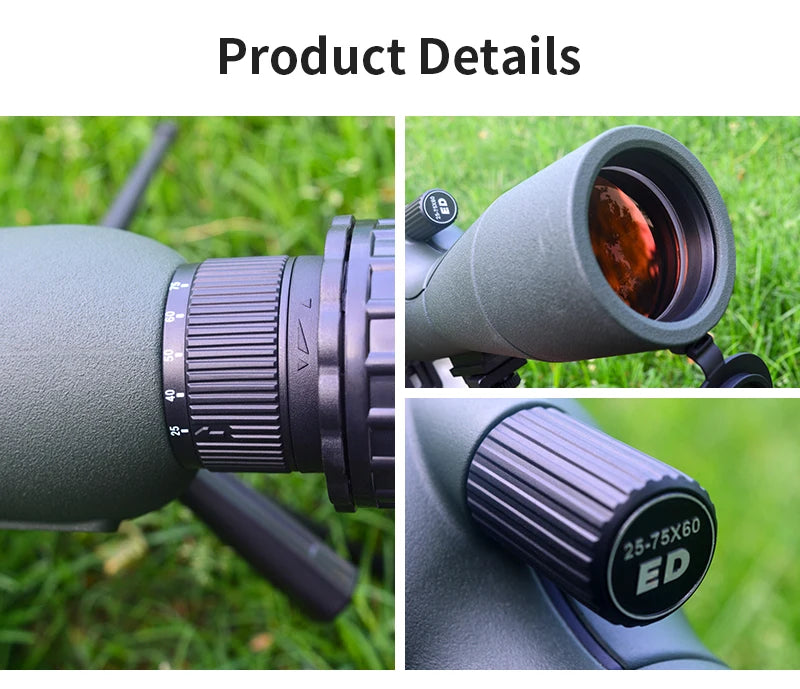 25–75x60 Zoom Spotting Scope — ED Lens & BAK4 Prism for Birdwatching and Outdoors