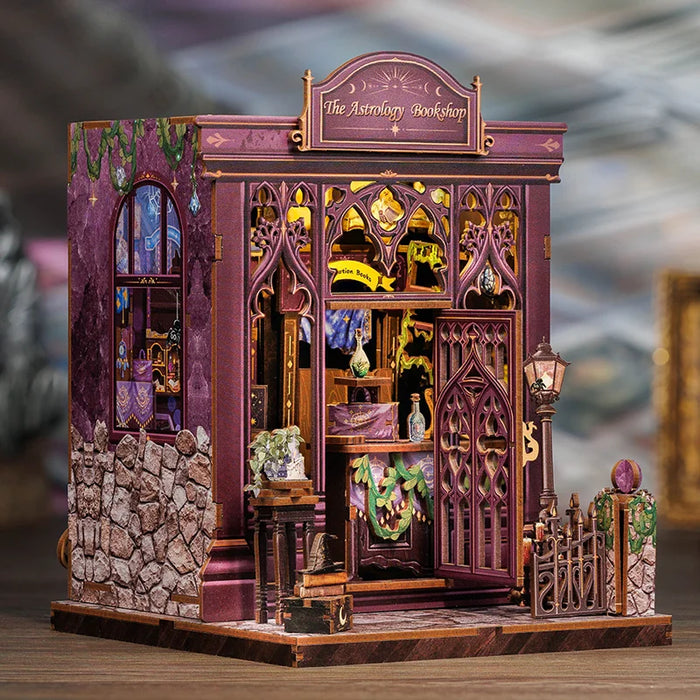 Wooden Book Nook Miniature DIY Kit — Astrology Bookshop Bookshelf Insert (150 pieces)