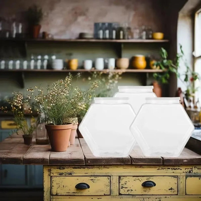 Clear Hexagonal Candy & Cookie Jar with Lid — Reusable Plastic Countertop Organiser