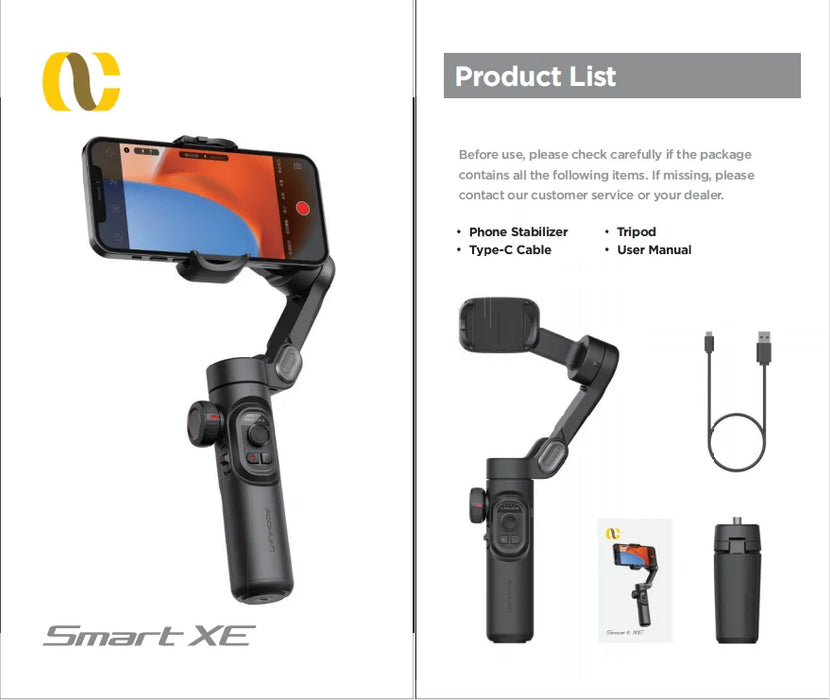 3-Axis Handheld Gimbal Stabiliser SmartXE — AI Face Tracking for iPhone & Android