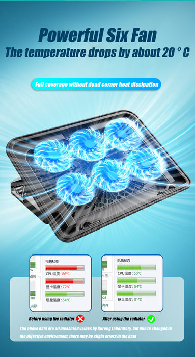 A9 RGB 6-Fan Laptop Cooler - Fits 13-18 inch Laptops, Metal Mesh Stand, 2 USB