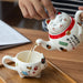 Japanese-style Maneki Neko Porcelain Tea Set with Strainer