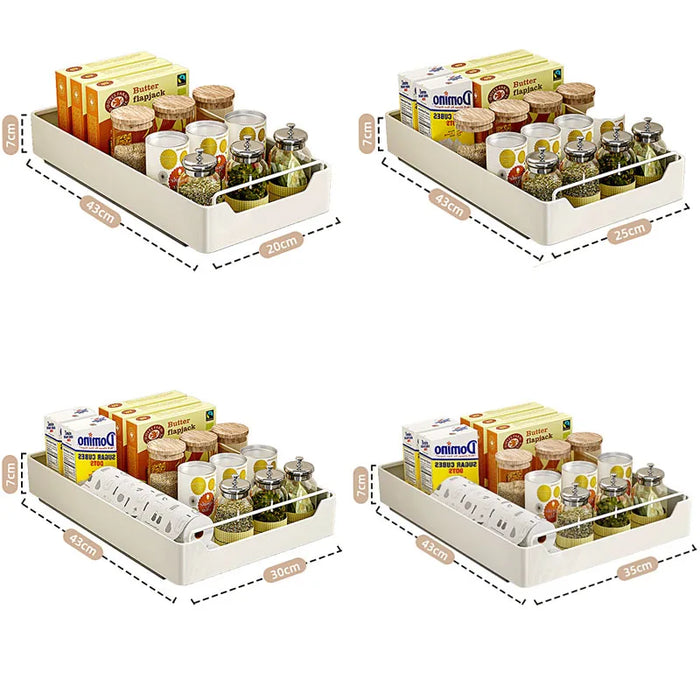 Pull-Out Kitchen Drawer Rack with Slide Rails — 43cm Stainless Steel Organiser (White)