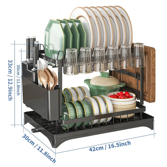 Stainless Steel 2-Tier Dish Rack — Hygienic Residue-Free Drying, Compact Kitchen Organiser
