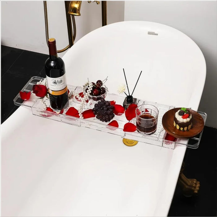 Extendable PET Bathtub Tray & Bathroom Storage Shelf — Adjustable Shower Caddy Organiser