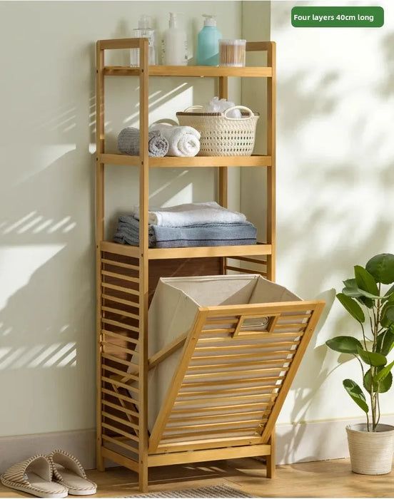 3/4-Tier Bamboo Laundry Hamper & Bathroom Rack with Pull-Out Shelves
