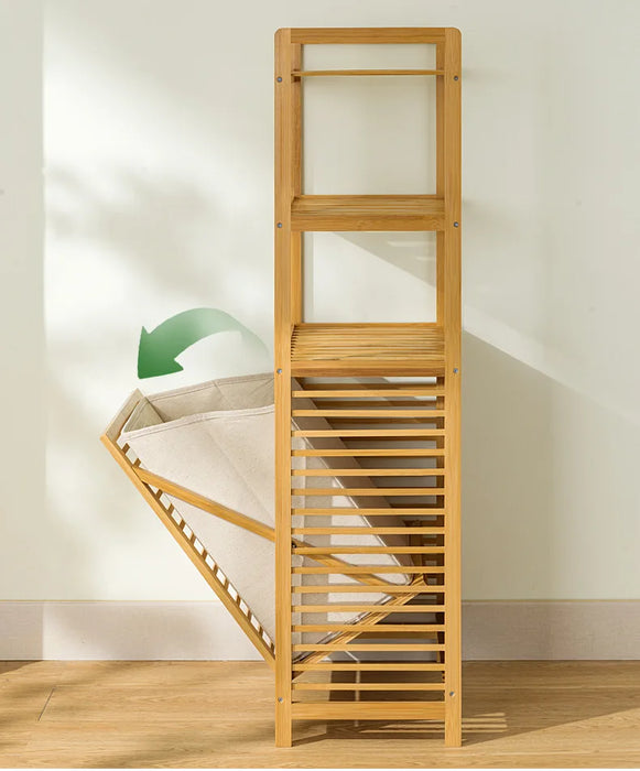 3/4-Tier Bamboo Laundry Hamper & Bathroom Rack with Pull-Out Shelves