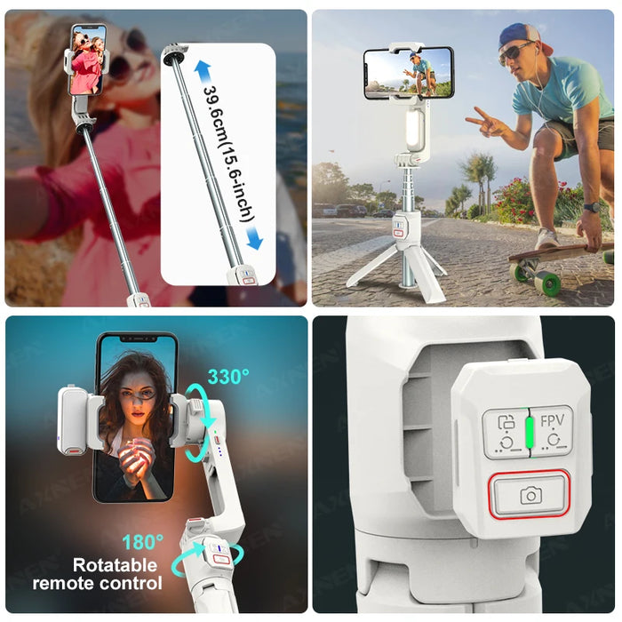A10 Handheld Smartphone Gimbal with Fill Light, Extension Rod & Remote — for iPhone & Samsung