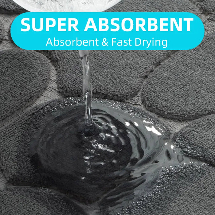 Three‑Piece Stone‑Pattern Microfibre Bathroom Mat Set — Water‑Absorbent & Non‑Slip