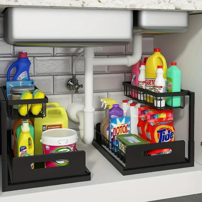 Double-Layer Pull-Out Under-Sink Shelf — Sliding Cabinet Storage for Kitchen & Bathroom
