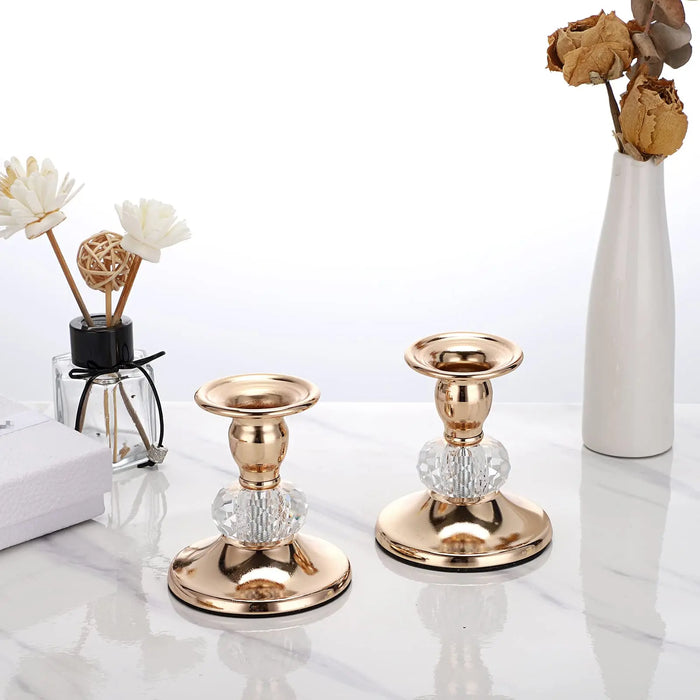 Pair of Gold Metal Taper Candle Holders — Vintage Brass Finish, 8.5 cm