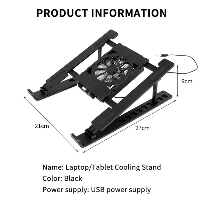 Foldable Laptop Cooling Stand with Single Fan - Portable Elevated Notebook Holder