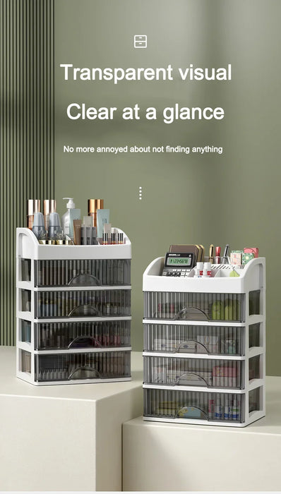 PP 5-Layer Drawer Makeup Storage Box – Multi-layer Cosmetic Organiser (White / Pink)