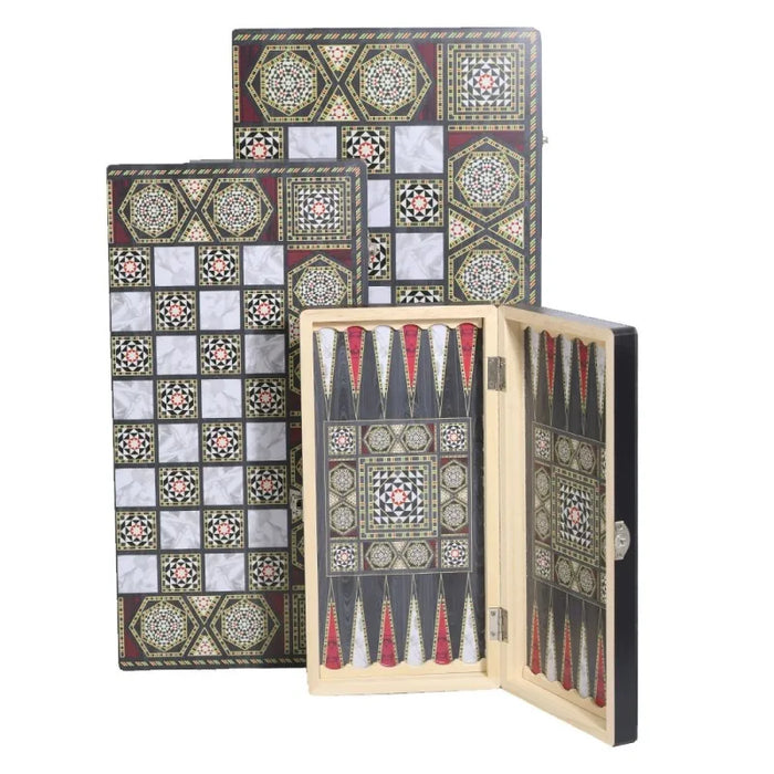 Luxury Knight 3-in-1 Wooden Foldable Game Board — Chess, Checkers & Backgammon