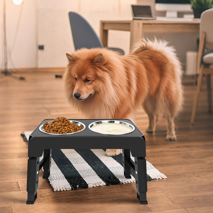 Dayplus Height-Adjustable Raised Dog Bowl – 2×1200ml Stainless Steel, 4 Heights (Black)