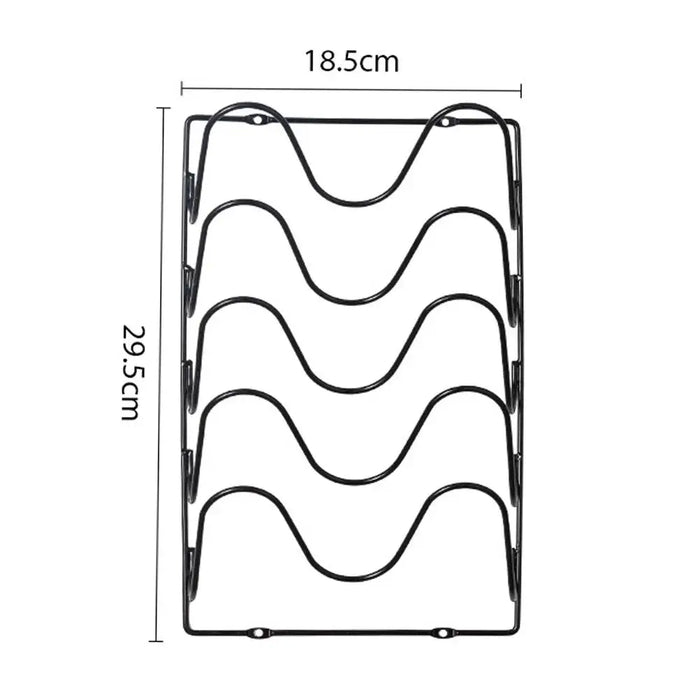 5-Tier Wall-Mounted Pot Lid Rack — Stainless Steel, Foldable, Space-Saving