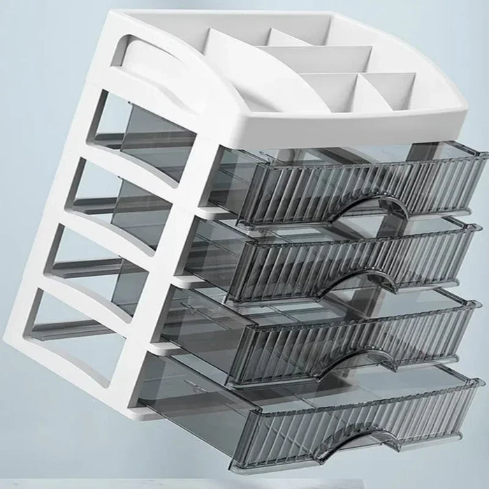 PP 5-Layer Drawer Makeup Storage Box – Multi-layer Cosmetic Organiser (White / Pink)