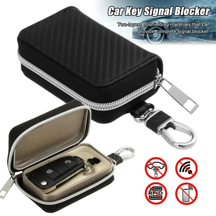 RFID Key Fob Signal Blocker Pouch — Faraday Car Key Case (Black)