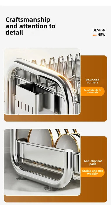 2- or 3-Tier Stainless Steel Dish Rack — Deep Plate & Bowl Drainer