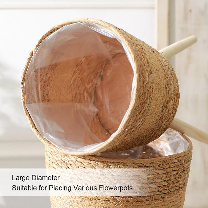 Floor‑standing Rattan Plant Stand with Wooden Legs — Indoor Pothos Holder