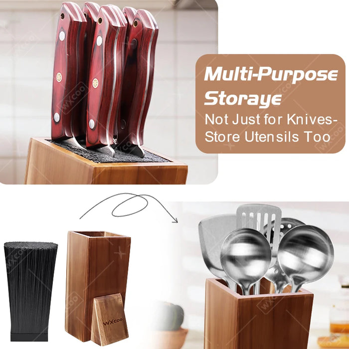 Acacia Wood Universal Knife Block with Removable Bristle Insert