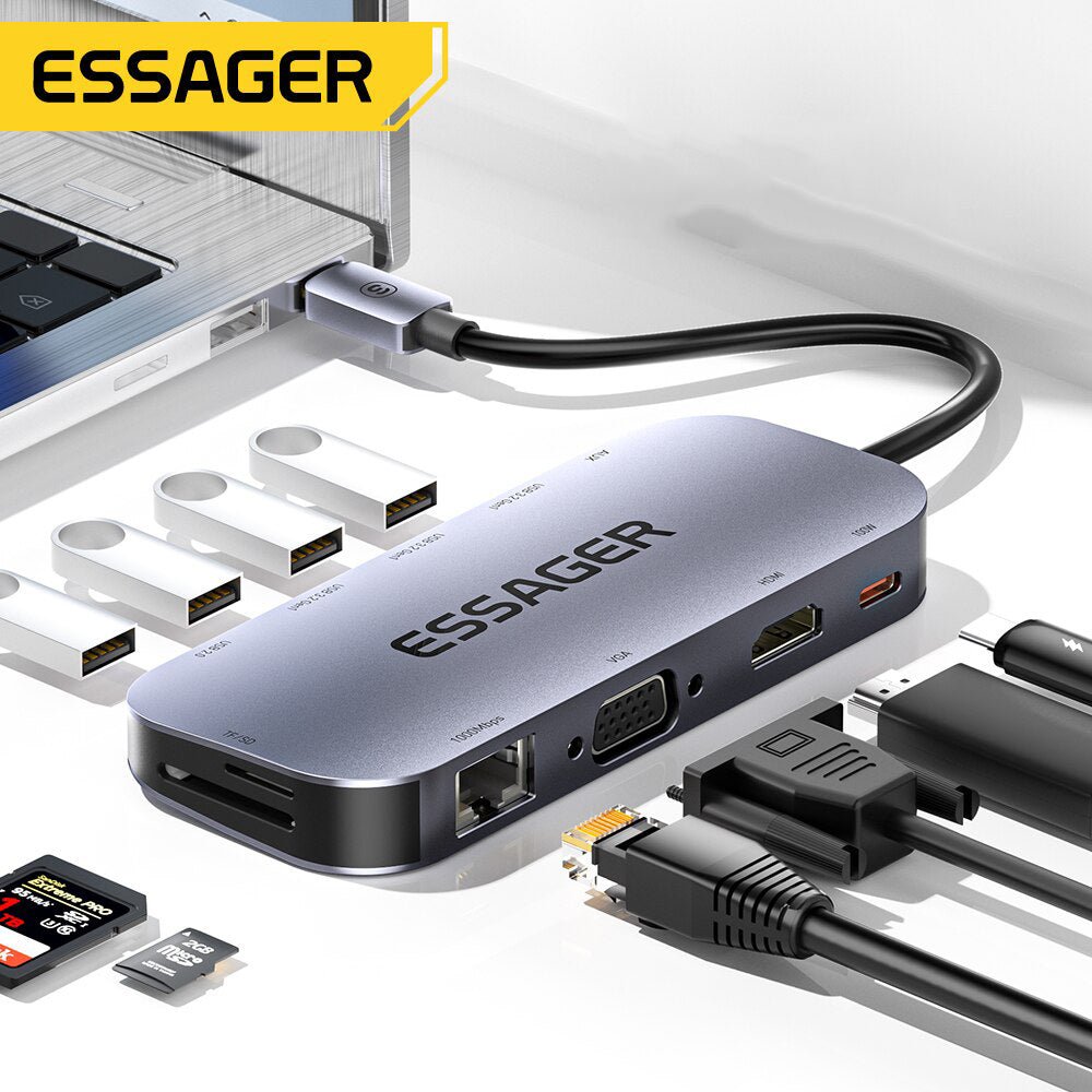 Essager 11-in-1 USB-C-hub voor MacBook Air Pro - 4K 30Hz Type C Dock ...
