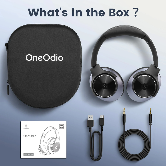 Oneodio Série A - Casque sans fil Bluetooth 5.0 à réduction active du bruit - Microphone intégré, charge Type C et étui de transport - Garantie prolongée de 2 ans incluse