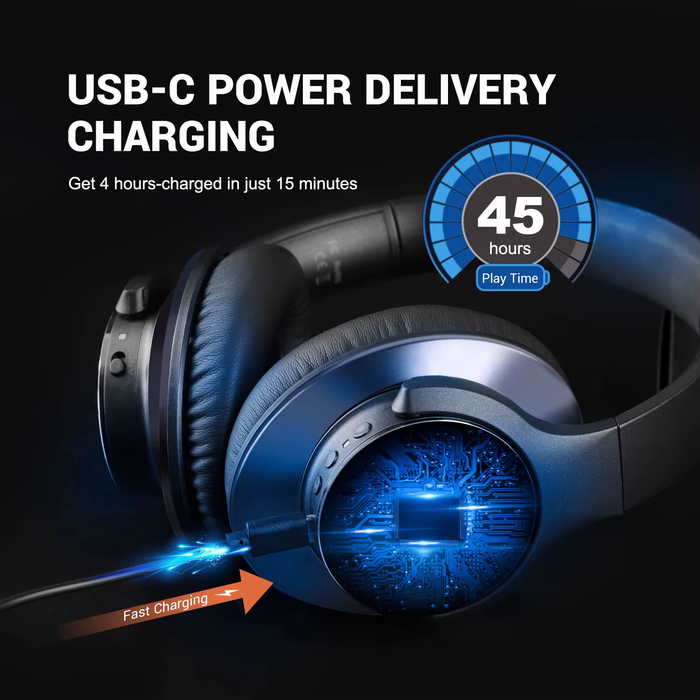 Oneodio Série A - Casque sans fil Bluetooth 5.0 à réduction active du bruit - Microphone intégré, charge Type C et étui de transport - Garantie prolongée de 2 ans incluse