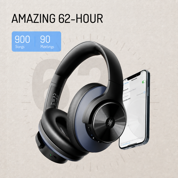 Oneodio Série A - Casque sans fil Bluetooth 5.0 à réduction active du bruit - Microphone intégré, charge Type C et étui de transport - Garantie prolongée de 2 ans incluse