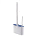 Wall-hanging Toilet Brush & Holder — Long Handle, Silicone Bristles (Grey or Blue)