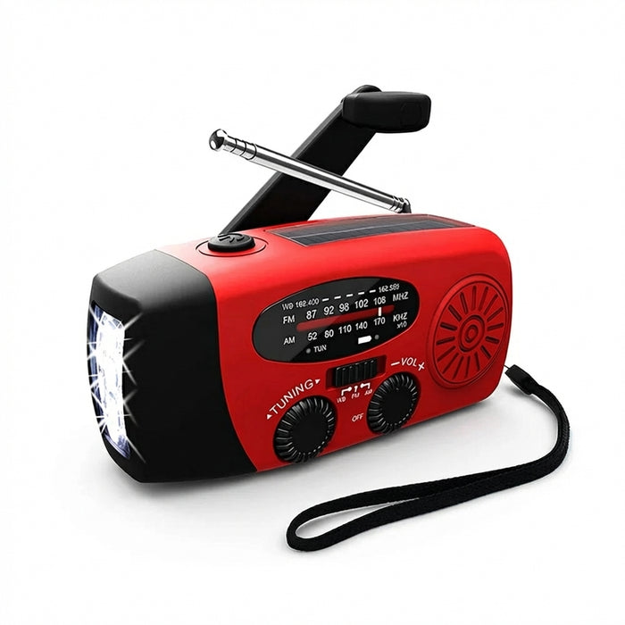Mini Solar Crank Radio — AM/FM & 7‑Channel NOAA, USB Phone Charger, 3‑LED Torch, Waterproof