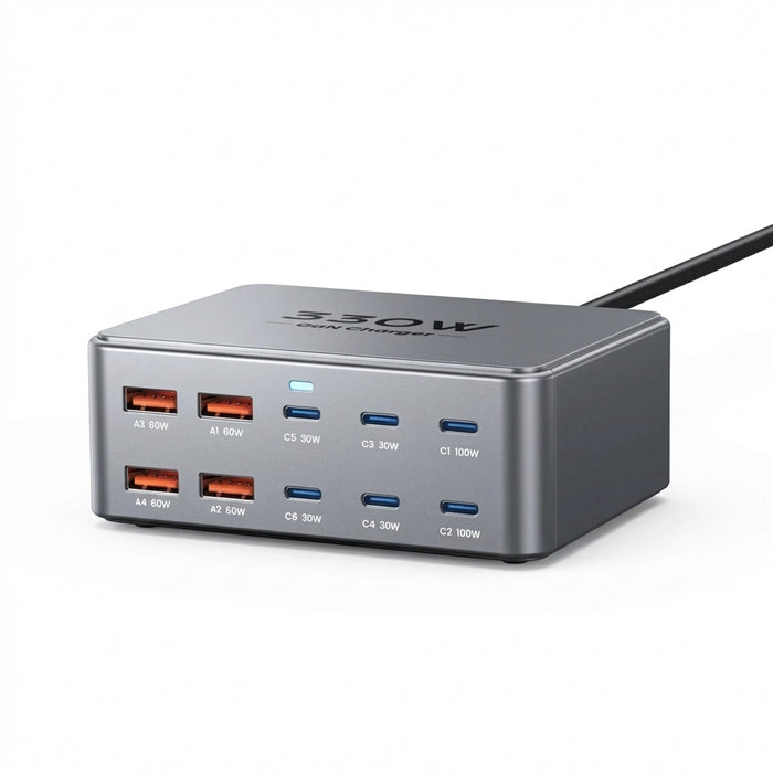 330W 10‑Port GaN USB‑C Charger — Dual 100W PD3.0/PPS Fast Charging Station