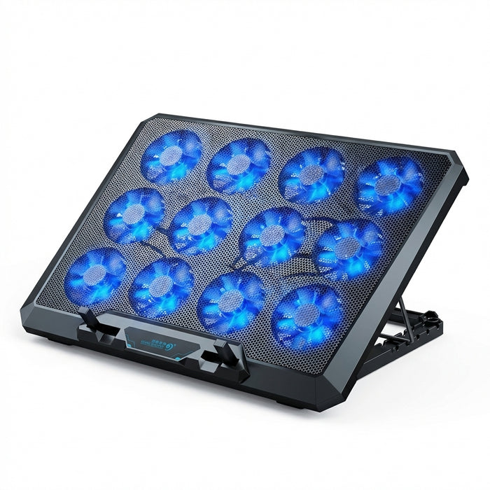 12-Fan Laptop Cooling Pad for 12–17.3 inch Laptops with Dual USB & Phone Stand